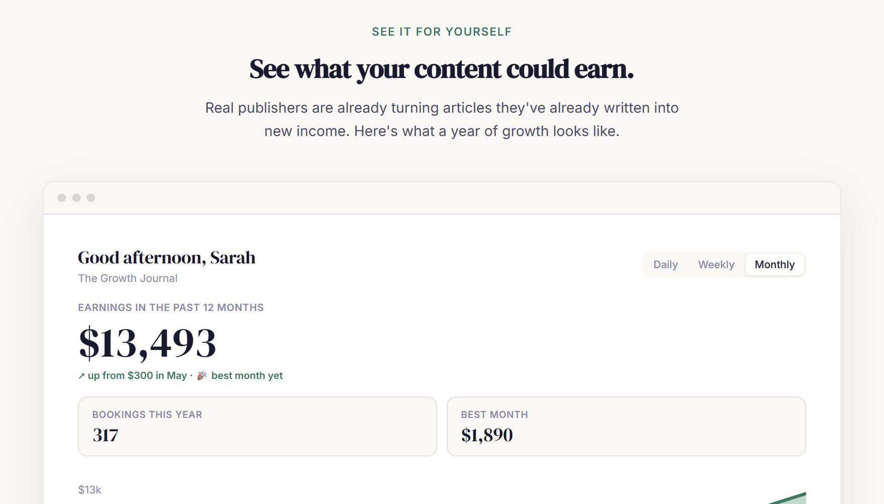 The dashboard, where manual links are generated